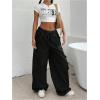 imageOYOANGLE Womens Low Waist Cargo Pants Wide Leg Y2K Parachute Trousers with PocketsBlack