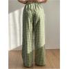 imageOYOANGLE Womens Plaid Print Linen Long Pants Elastic High Waisted Wide Leg Y2K Loose Casual TrousersGreen
