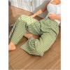 imageOYOANGLE Womens Plaid Print Linen Long Pants Elastic High Waisted Wide Leg Y2K Loose Casual TrousersGreen