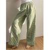 imageOYOANGLE Womens Plaid Print Linen Long Pants Elastic High Waisted Wide Leg Y2K Loose Casual TrousersGreen
