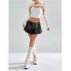 imageOYOANGLE Womens Pu Leather Buckled Mini Skirts Low Waist Pleated A Line Short SkirtBlack