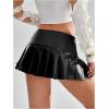 imageOYOANGLE Womens Pu Leather Buckled Mini Skirts Low Waist Pleated A Line Short SkirtBlack