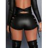 imageOYOANGLE Womens Pu Leather High Waisted Cut Out Skinny Stretch Biker Yoga Party ShortsBlack