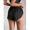 imageOYOANGLE Womens Satin Pajama Shorts Side Slit Elastic Waist Tie Front Sleep Shorts NightwearBlack