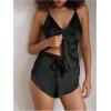 imageOYOANGLE Womens Satin Pajama Shorts Side Slit Elastic Waist Tie Front Sleep Shorts NightwearBlack