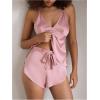 imageOYOANGLE Womens Satin Pajama Shorts Side Slit Elastic Waist Tie Front Sleep Shorts NightwearPink