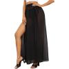 imageOYOANGLE Womens Sheer Mesh Hight Waist Split Beach Cover Up Long SkirtBlack