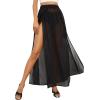 imageOYOANGLE Womens Sheer Mesh Hight Waist Split Beach Cover Up Long SkirtBlack