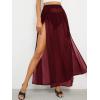imageOYOANGLE Womens Sheer Mesh Hight Waist Split Beach Cover Up Long SkirtBurgundy