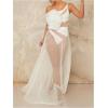imageOYOANGLE Womens Sheer Mesh Maxi Flowy Skirt High Waist Vacation Concert Bridal A Line Long SkirtsWhite