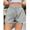 imageOYOANGLE Womens Striped Print High Waisted Shorts Elastic Waist Wide Leg Loose Casual ShortsBlack and White