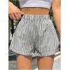imageOYOANGLE Womens Striped Print High Waisted Shorts Elastic Waist Wide Leg Loose Casual ShortsBlack and White