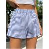 imageOYOANGLE Womens Striped Print High Waisted Shorts Elastic Waist Wide Leg Loose Casual ShortsBlue and White