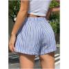 imageOYOANGLE Womens Striped Print High Waisted Shorts Elastic Waist Wide Leg Loose Casual ShortsBlue and White