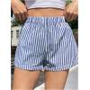 imageOYOANGLE Womens Striped Print High Waisted Shorts Elastic Waist Wide Leg Loose Casual ShortsBlue and White