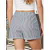 imageOYOANGLE Womens Striped Print High Waisted Shorts Elastic Waist Wide Leg Loose Casual ShortsDark Blue