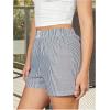 imageOYOANGLE Womens Striped Print High Waisted Shorts Elastic Waist Wide Leg Loose Casual ShortsDark Blue