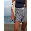 imageOYOANGLE Womens Striped Print High Waisted Shorts Elastic Waist Wide Leg Loose Casual ShortsDark Blue