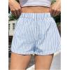 imageOYOANGLE Womens Striped Print High Waisted Shorts Elastic Waist Wide Leg Loose Casual ShortsLight Blue