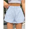 imageOYOANGLE Womens Striped Print High Waisted Shorts Elastic Waist Wide Leg Loose Casual ShortsLight Blue