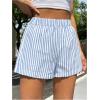 imageOYOANGLE Womens Striped Print High Waisted Shorts Elastic Waist Wide Leg Loose Casual ShortsLight Blue