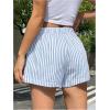 imageOYOANGLE Womens Striped Print High Waisted Shorts Elastic Waist Wide Leg Loose Casual ShortsLight Blue