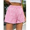 imageOYOANGLE Womens Striped Print High Waisted Shorts Elastic Waist Wide Leg Loose Casual ShortsPink