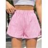 imageOYOANGLE Womens Striped Print High Waisted Shorts Elastic Waist Wide Leg Loose Casual ShortsPink