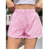 imageOYOANGLE Womens Striped Print High Waisted Shorts Elastic Waist Wide Leg Loose Casual ShortsPink