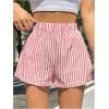 imageOYOANGLE Womens Striped Print High Waisted Shorts Elastic Waist Wide Leg Loose Casual ShortsRed