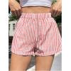 imageOYOANGLE Womens Striped Print High Waisted Shorts Elastic Waist Wide Leg Loose Casual ShortsRed