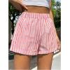 imageOYOANGLE Womens Striped Print High Waisted Shorts Elastic Waist Wide Leg Loose Casual ShortsRed
