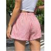 imageOYOANGLE Womens Striped Print High Waisted Shorts Elastic Waist Wide Leg Loose Casual ShortsRed