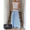 imageOYOANGLE Womens Striped Skirts High Waisted Flowy A Line Maxi Skirt with PocketBlue