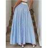 imageOYOANGLE Womens Striped Skirts High Waisted Flowy A Line Maxi Skirt with PocketBlue