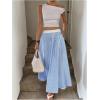 imageOYOANGLE Womens Striped Skirts High Waisted Flowy A Line Maxi Skirt with PocketBlue