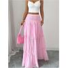 imageOYOANGLE Womens Tiered Maxi Skirt Elastic Waist Swing Flowy Ruffle A Line Beach Boho SkirtsPink