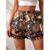 imageOYOANGLE Womens Tribal Print Tassel Loose Shorts Elastic High Waist Wide Leg Casual Shorts Boho Beach ShortsMulticolor