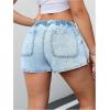 imageOYOANGLE Womens Vintage Drawstring Waist Denim Shorts Straight Leg Jean Shorts with PocketLight Wash