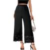 imageOYOANGLE Womens Wide Leg Pants Cut Out Scallop Trim High Elastic Waisted Pants Casual Office Long PantsBlack