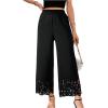 imageOYOANGLE Womens Wide Leg Pants Cut Out Scallop Trim High Elastic Waisted Pants Casual Office Long PantsBlack