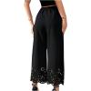 imageOYOANGLE Womens Wide Leg Pants Cut Out Scallop Trim High Elastic Waisted Pants Casual Office Long PantsBlack