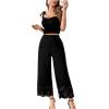 imageOYOANGLE Womens Wide Leg Pants Cut Out Scallop Trim High Elastic Waisted Pants Casual Office Long PantsBlack