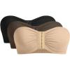 imageOYOANGLE Womens 3 Pack Strapless Bandeau Bra Front Closure Wireless Bralettes Unpadded Comfy Everyday BrasMulticolor