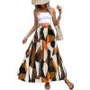 imageOYOANGLE Womens Boho Geo Print Elastic High Waist Flowy Pleated Maxi Skirt Vacation SkirtsBlack Orange