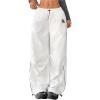 imageOYOANGLE Womens Contrast Binding Cargo Pants Drawstring Elastic Waist Baggy Parachute Pants StreetwearWhite