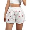 imageOYOANGLE Womens Cute Cherry Print Linen Shorts Elastic Waist Wide Leg Casual Shorts