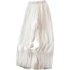 imageOYOANGLE Womens Elastic High Waist Wide Leg Pleated Flowy Pants Casual Loose Fit Summer Chiffon TrousersWhite