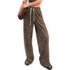 imageOYOANGLE Womens Graphic Print Drawstring Elastic High Waist Long Pants Y2k Wide Leg Casual Trousers with PocketsBrown