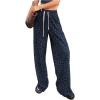 imageOYOANGLE Womens Graphic Print Drawstring Elastic High Waist Long Pants Y2k Wide Leg Casual Trousers with PocketsDark Blue
